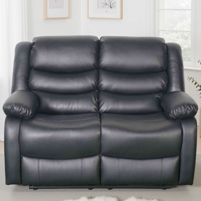 ASHBYNE Faux Leather 2 Seater Manual Recliner Sofa - Black