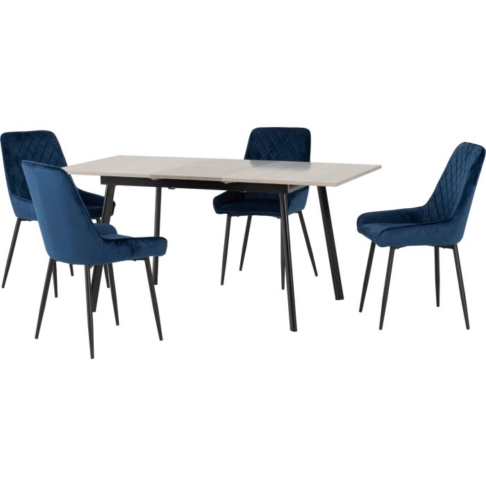 Avery Extending Dining Set with Avery Chairs - Concrete Grey Oak Effect Black Sapphire Blue Velvet