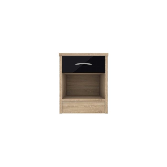 Bedside Table - CONTEMPORARY Nightstand Natural Oak with Black Gloss 40cm