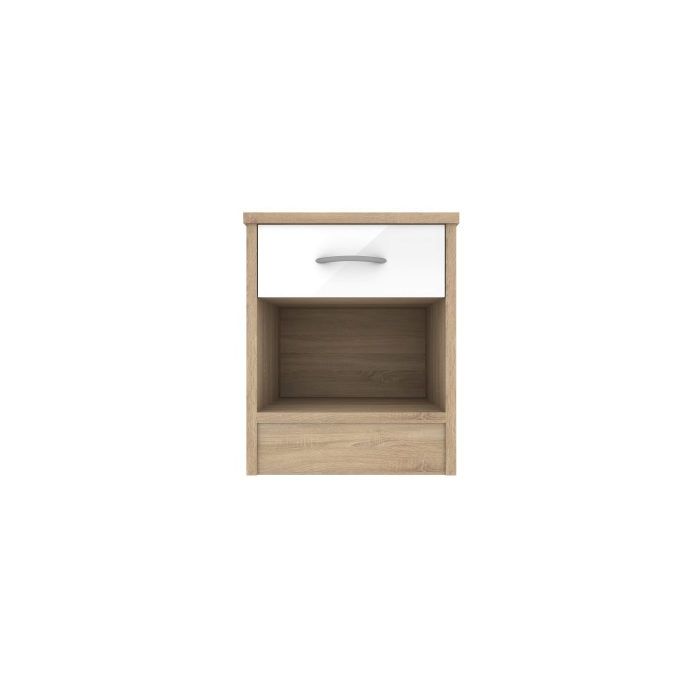 Bedside Table - CONTEMPORARY Nightstand Natural Oak with White Gloss 40cm