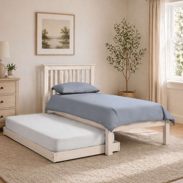 Barcelona Pine or White Hideaway Single Guest Bed - Stone White