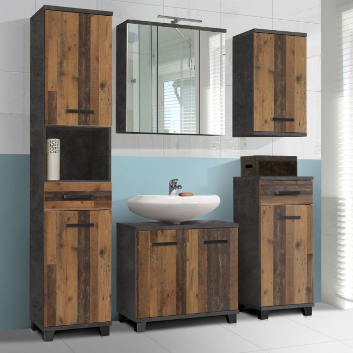 VERDON 5 Piece Bathroom Furniture Set - Walnut and Dark Grey
