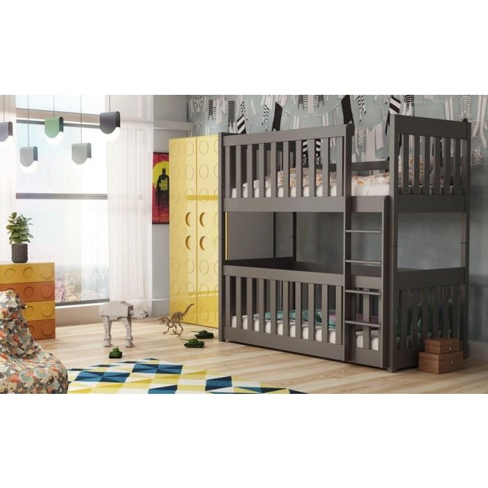 Kellog Wooden Bunk Bed with Cot Bed and Foam Mattress - Graphite