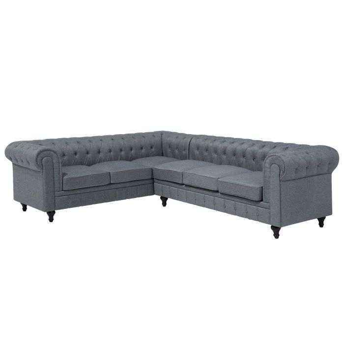 Right Hand Fabric Corner Sofa Grey CHESTERFIELD