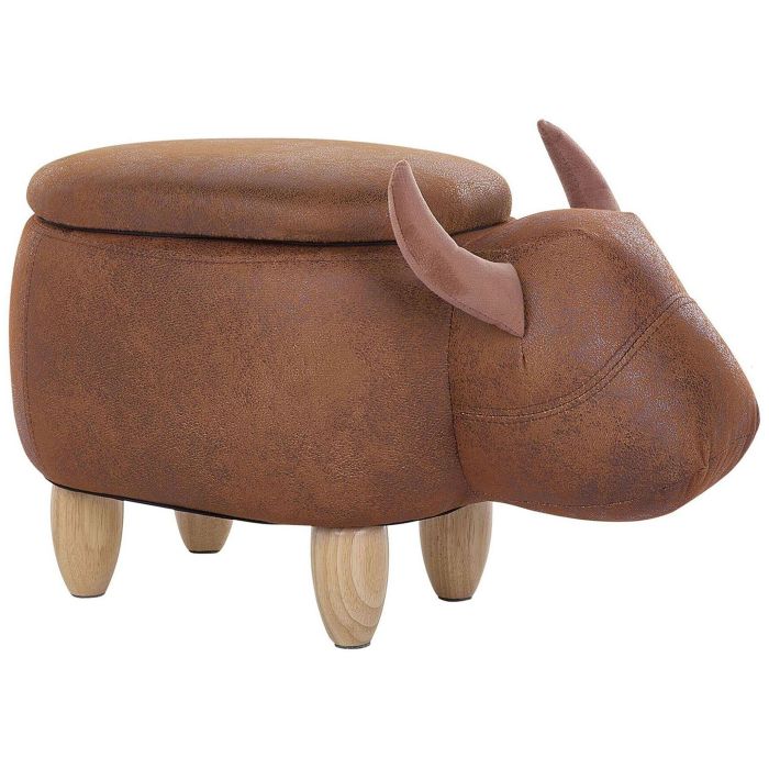 Faux Leather Storage Animal Stool Brown COW