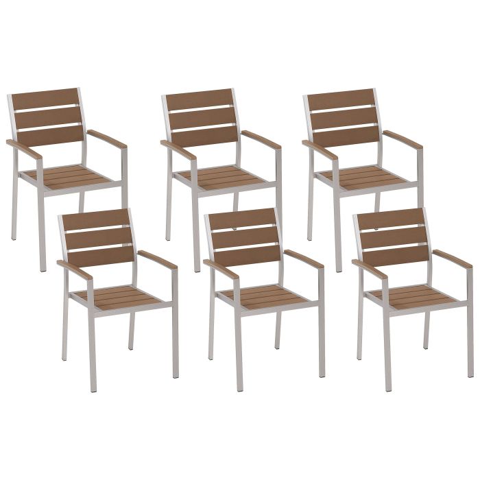Set of 6 Garden Dining Chairs Light Wood and Silver VERNIO