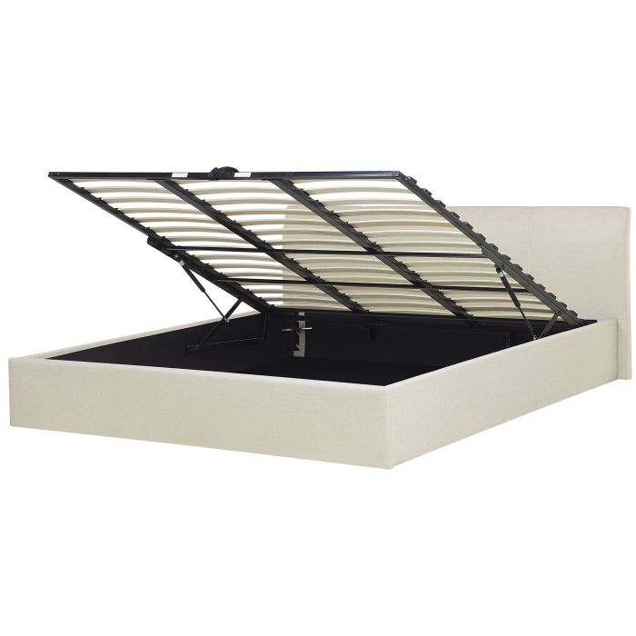 Fabric EU Super King Size Ottoman Bed Beige ORBEY