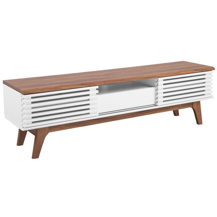 TV Stand White and Dark Wood DETROIT
