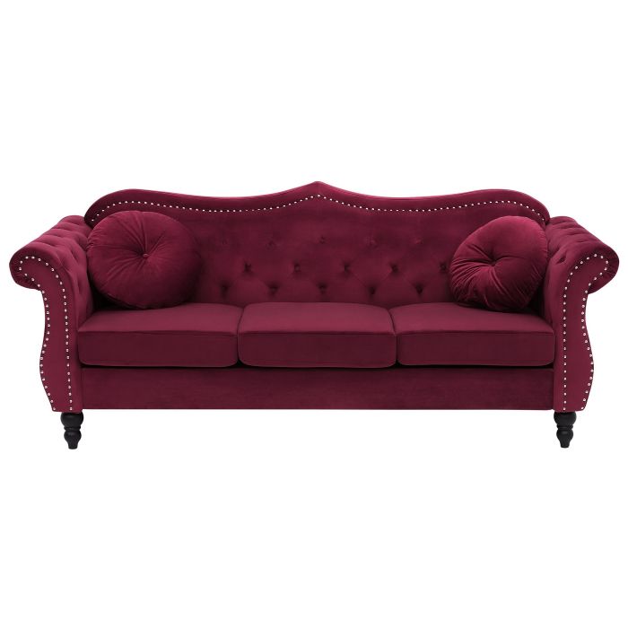 3 Seater Velvet Sofa Burgundy SKIEN