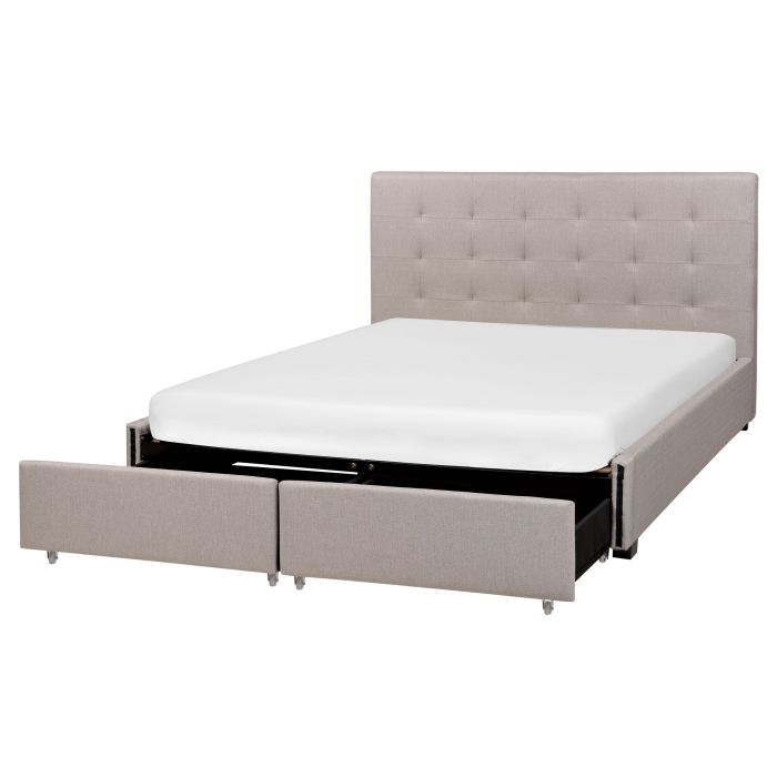 Fabric EU King Size Bed with Storage Light Grey LA ROCHELLE