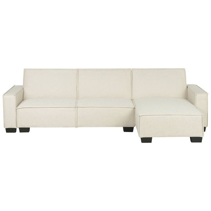 Left Hand Fabric Corner Sofa Bed Beige ROMEDAL
