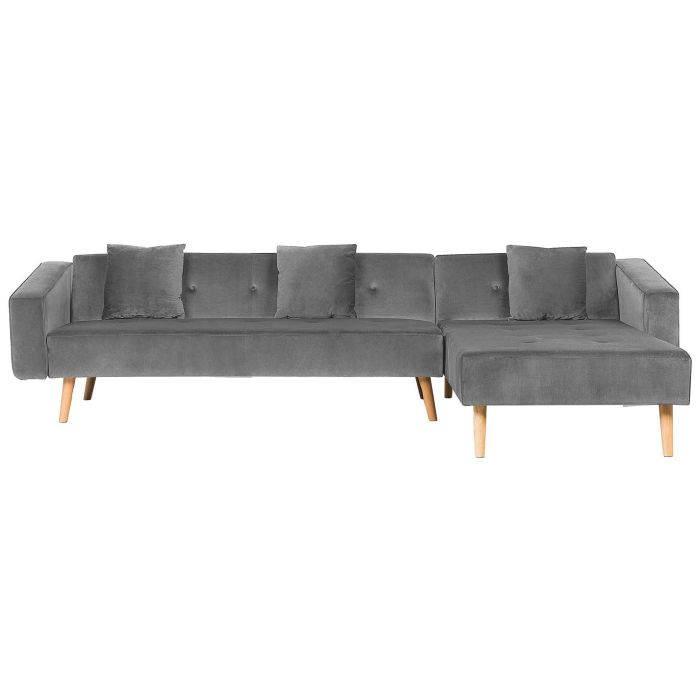 Left Hand Velvet Corner Sofa Bed Grey VADSO