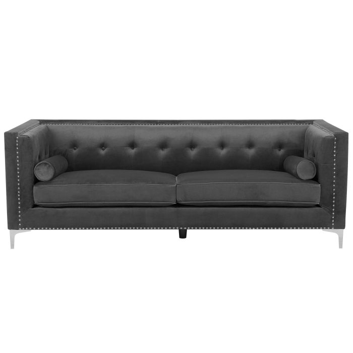 3 Seater Velvet Sofa Dark Grey AVALDSENES