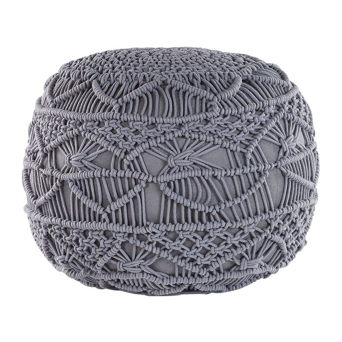Cotton Macrame Pouffe Grey KAYSERI