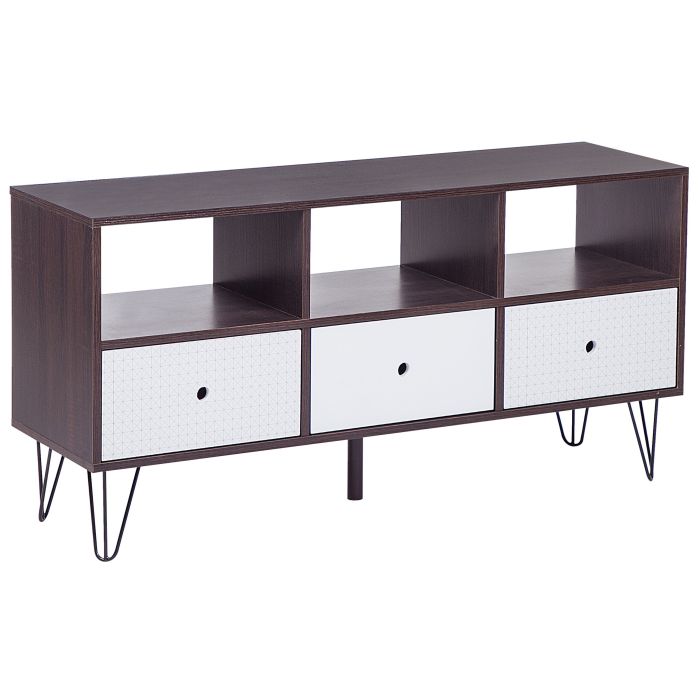 3-Drawer TV Stand Dark Wood and White FOSTON