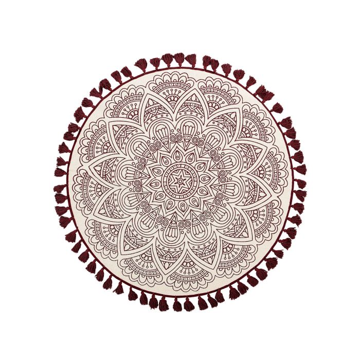 Round Cotton Area Rug Mandala Pattern 120cm Cream and Red