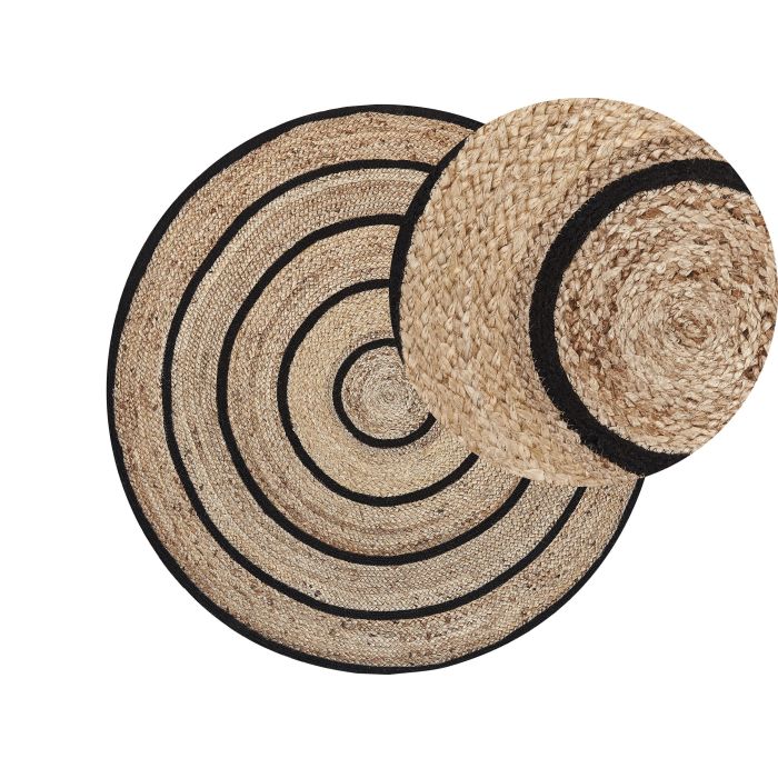 Round Area Rug 140cm Beige with Black