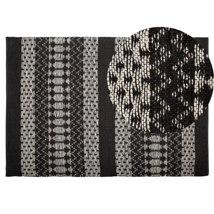 Leather Area Rug 140x200cm Black with Beige