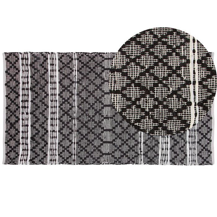 Leather Area Rug 80x150cm Black with Beige
