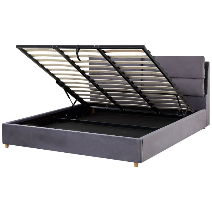 Velvet EU Super King Size Ottoman Bed Grey BATILLY