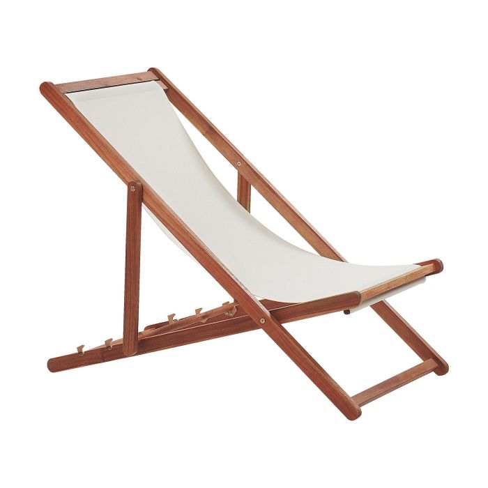 Acacia Folding Deck Chair Dark Wood with Off-White ANZIO
