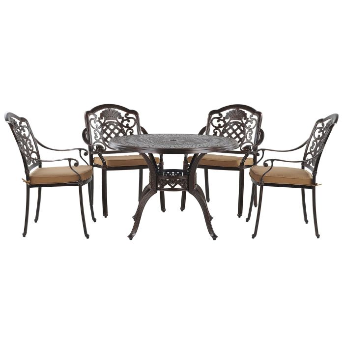 4 Seater Metal Garden Dining Set Brown SALENTO