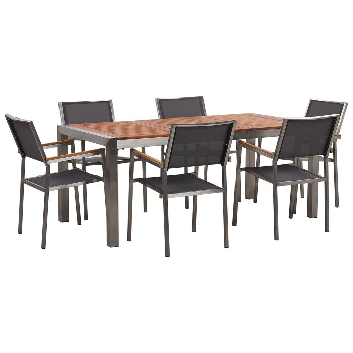 6 Seater Garden Dining Set Eucalyptus Wood Top with Grey Chairs GROSSETO