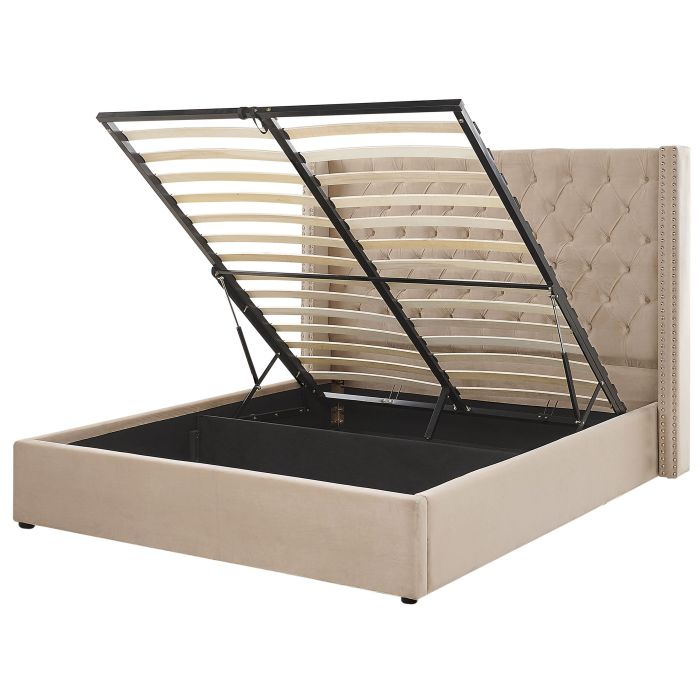 Velvet EU King Size Ottoman Bed Beige LUBBON