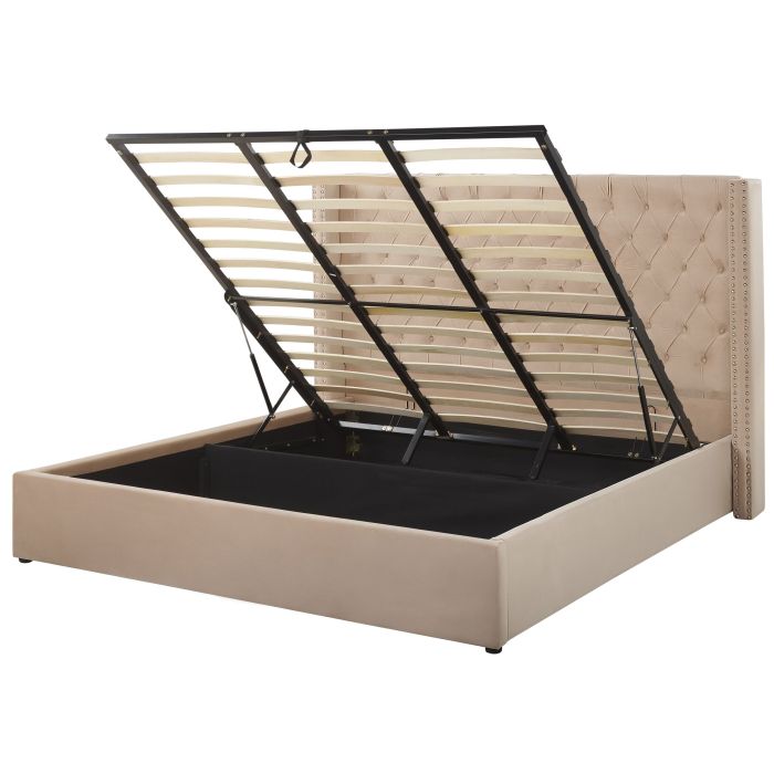 Velvet EU Super King Size Ottoman Bed Beige LUBBON