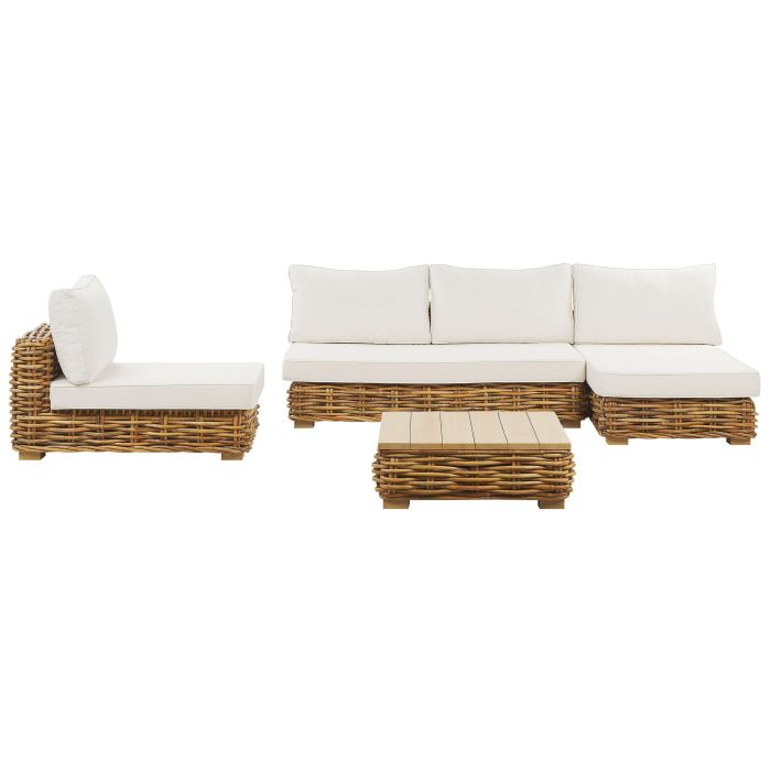 Left Hand 4 Seater Rattan Modular Garden Sofa Set Natural VARALLO