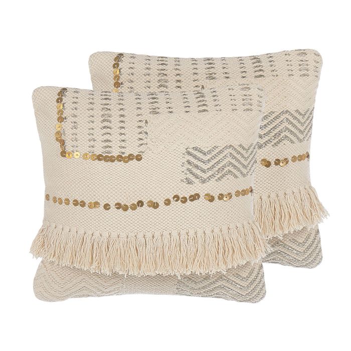 Set of 2 Cotton Cushions with Tassels 45x45cm Beige