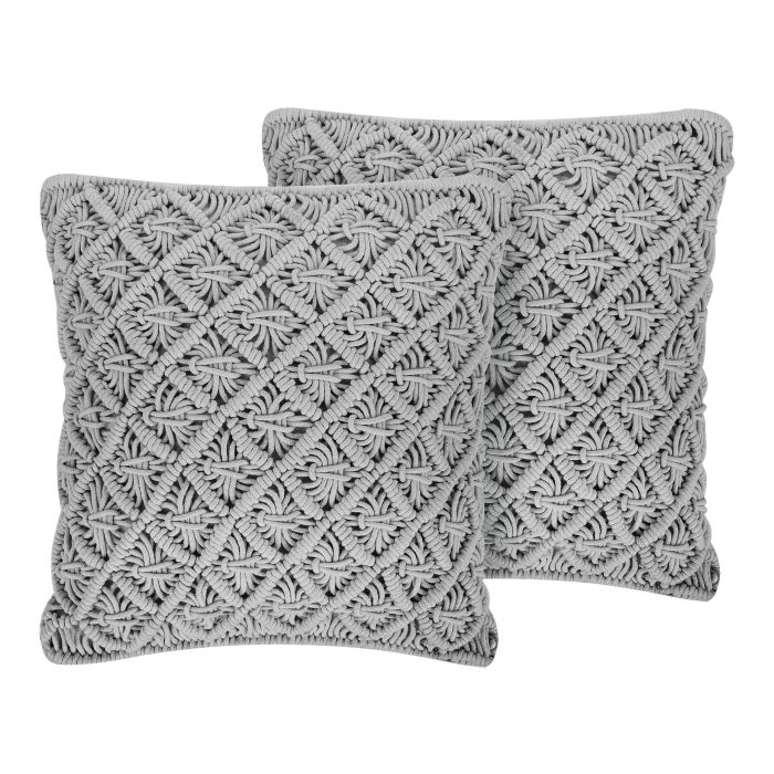 Set of 2 Cotton Macramé Cushions 45x40cm Grey
