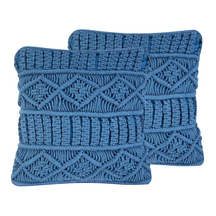 Set of 2 Cotton Macramé Cushions 45x45cm Blue