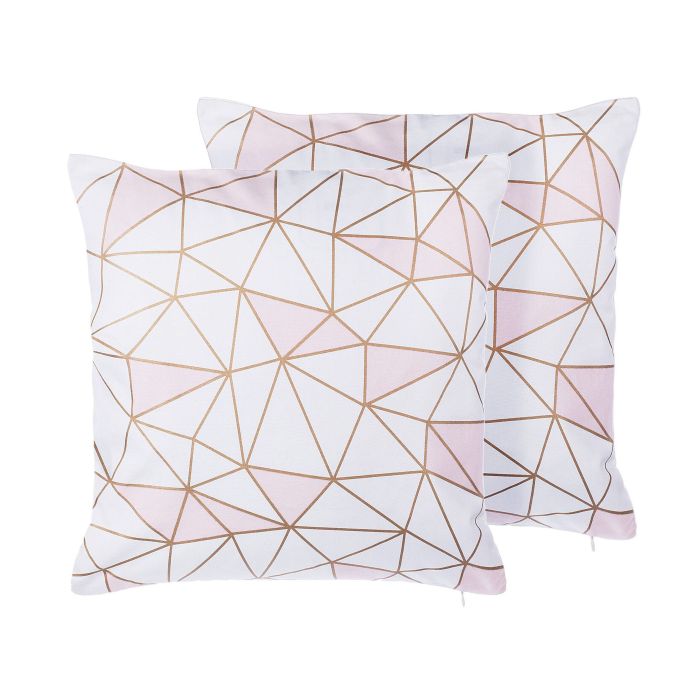 Set of 2 Cotton Cushions Geometric Pattern 45x45cm Pink