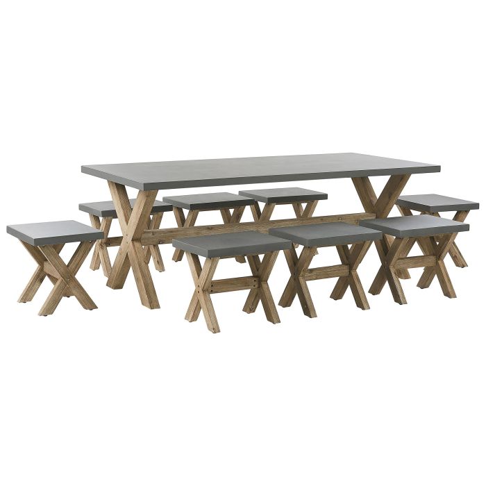 8 Seater Concrete Garden Dining Set Grey OLBIA
