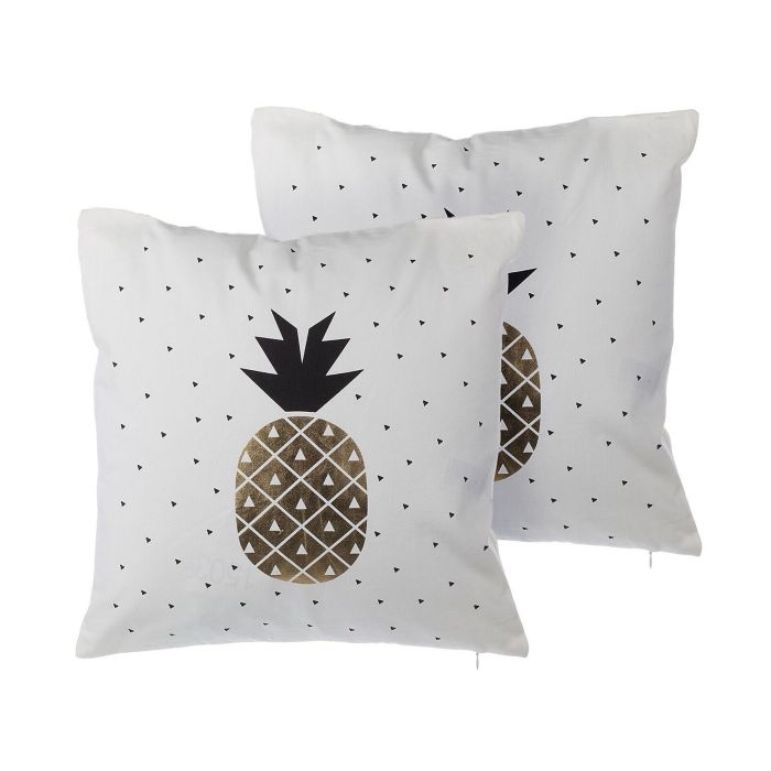 Set of 2 Cotton Cushions Pineapple Print 45x45cm White