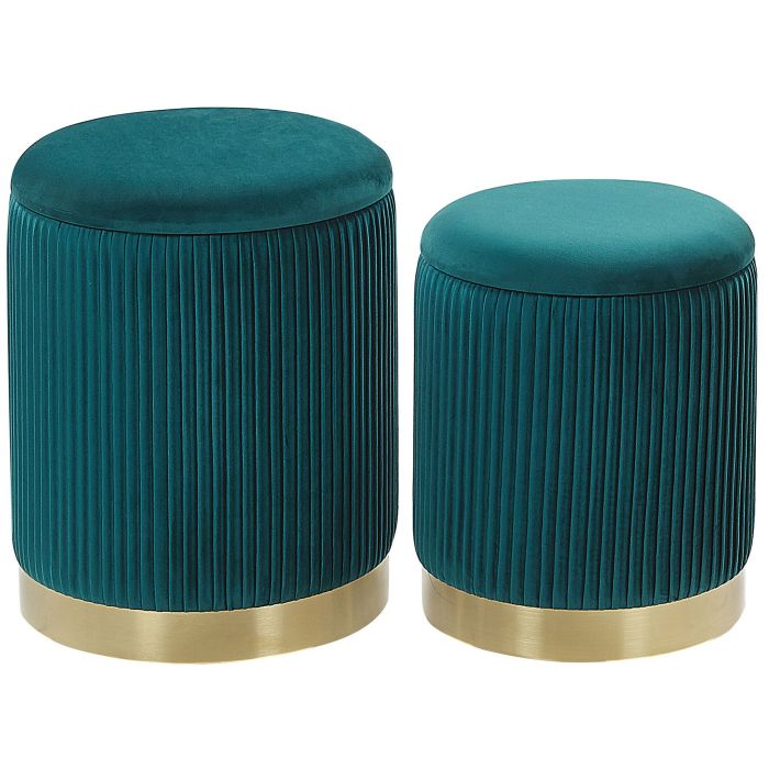 Set of 2 Velvet Storage Pouffes Teal Blue MIRAMAR