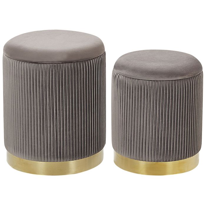 Set of 2 Velvet Storage Pouffes Grey MIRAMAR