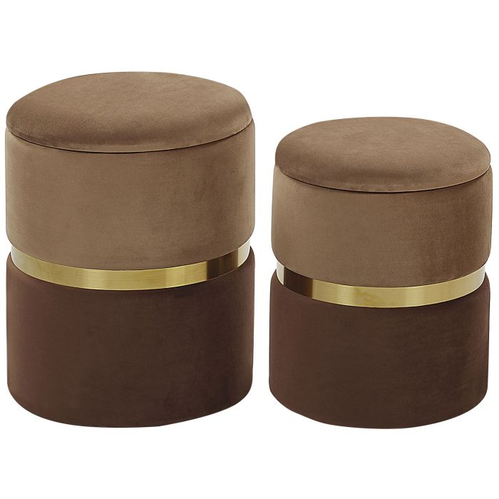 Set of 2 Storage Pouffes Brown WICHITA