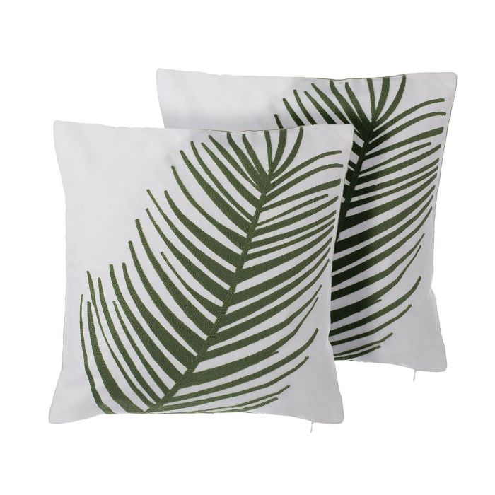 Set of 2 Cotton Cushions Leaf Pattern 45x45cm White and Green