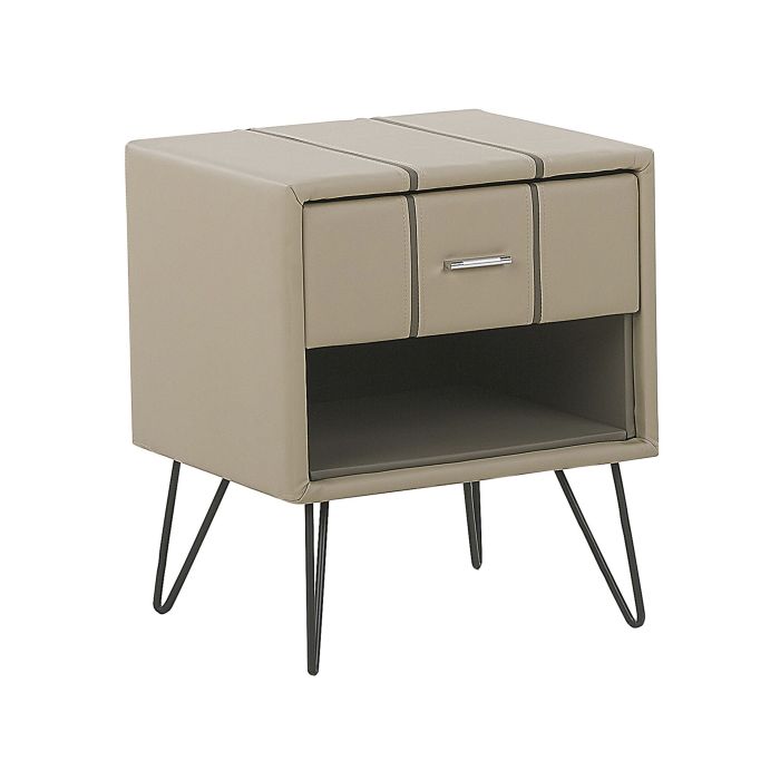 Faux Leather Bedside Table Beige
