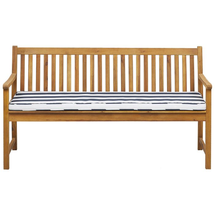 Acacia Wood Garden Bench 160 cm with Blue Stripes Cushion VIVARA