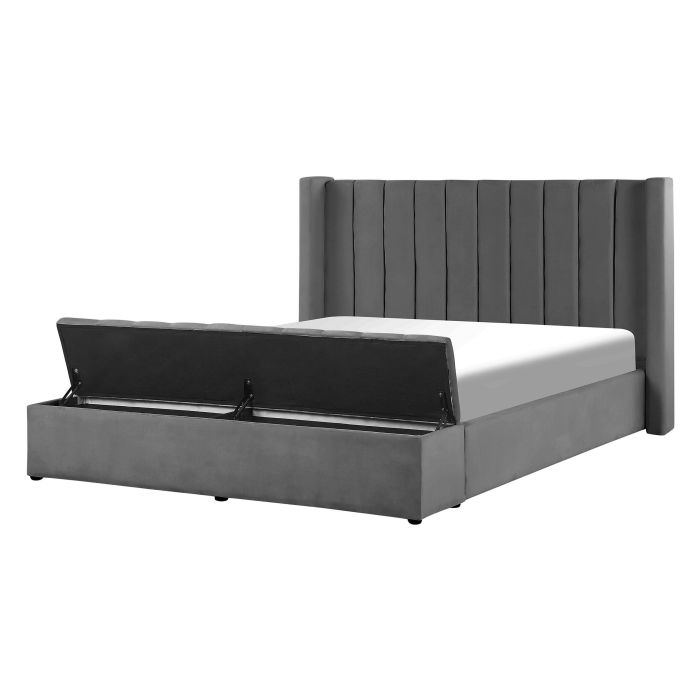 Velvet EU Double Size Bed with Storage Bench Grey NOYERS