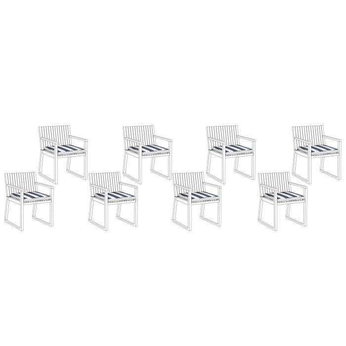 Set of 8 Outdoor Seat Pad Cushions Navy Blue and White SASSARI