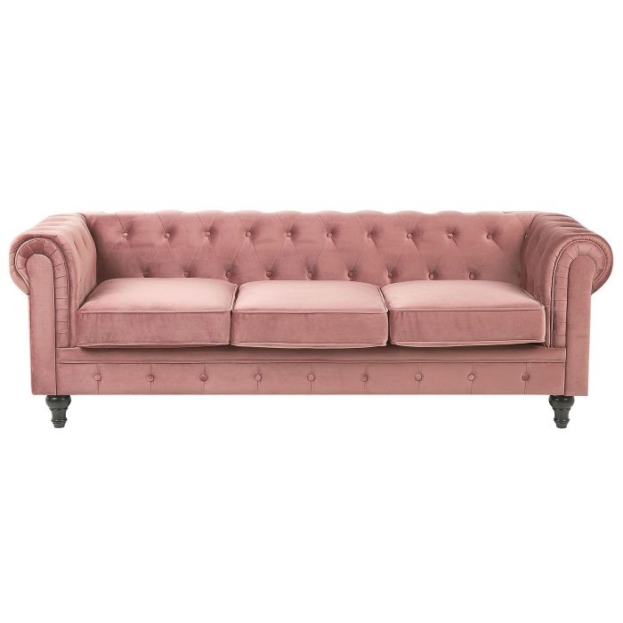 3 Seater Velvet Fabric Sofa Pink CHESTERFIELD
