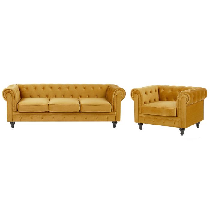 Velvet Living Room Set Yellow CHESTERFIELD