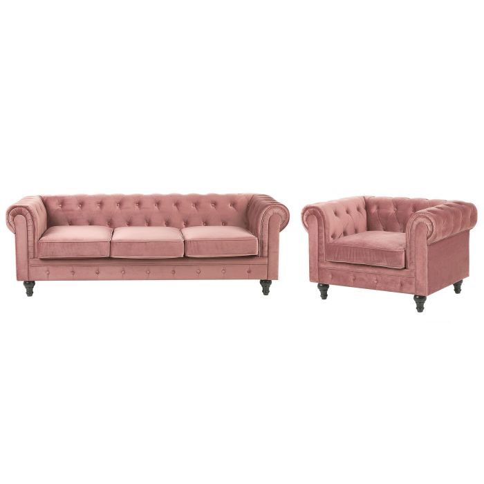 Velvet Living Room Set Pink CHESTERFIELD