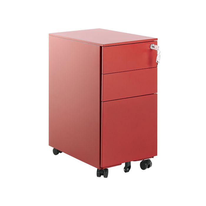 3 Drawer Metal Filing Cabinet Red BOLSENA