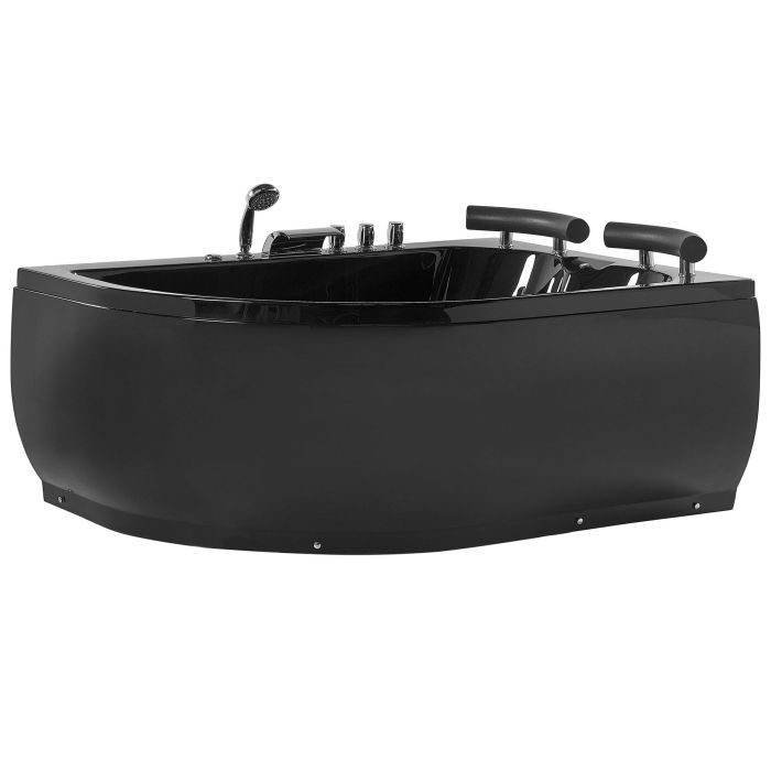 Left Hand Whirlpool Corner Bath with LED 1600 x 1130 mm Black PARADISO