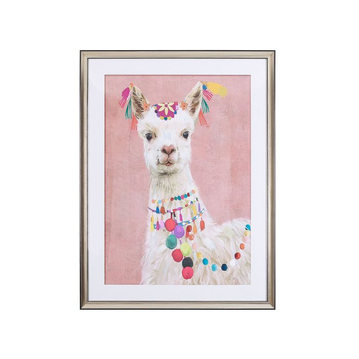 Llama Framed Wall Art 60 x 80cm Pink BALALA